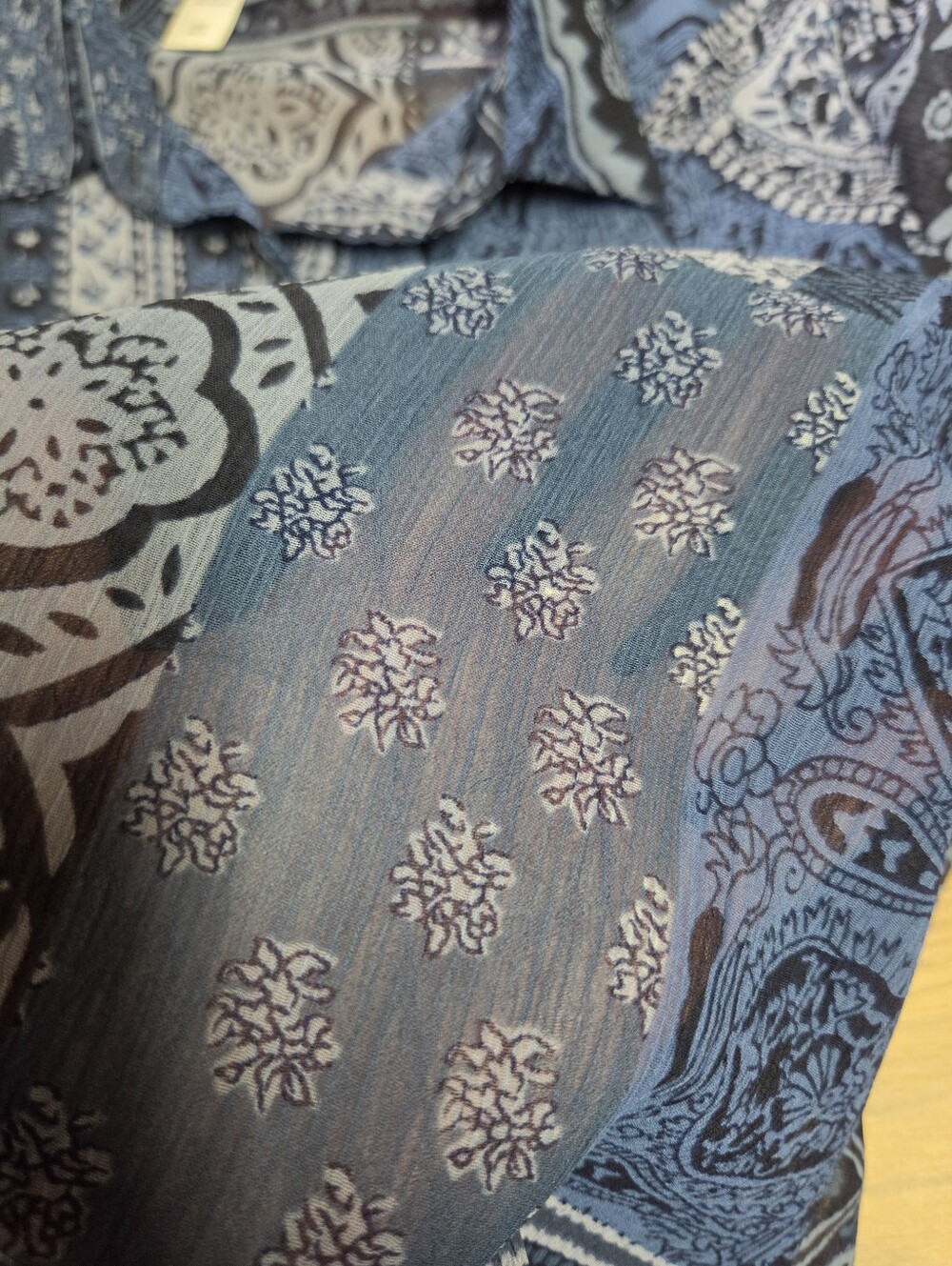 Coldwater Creek Blue Paisley Patchwork Button-Down Shirt Size Medium - Picture 9 of 9